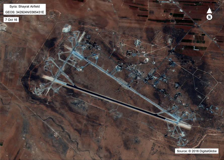 Shayrat Airfield in Homs, Syria is seen in this DigitalGlobe satellite image