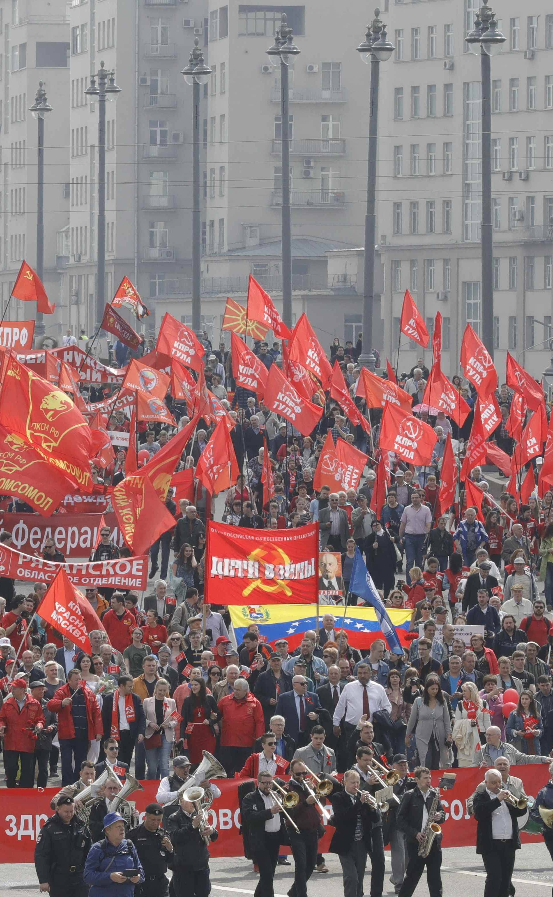 Supporters of left-wing political parties and movements attend a May Day rally in central Moscow