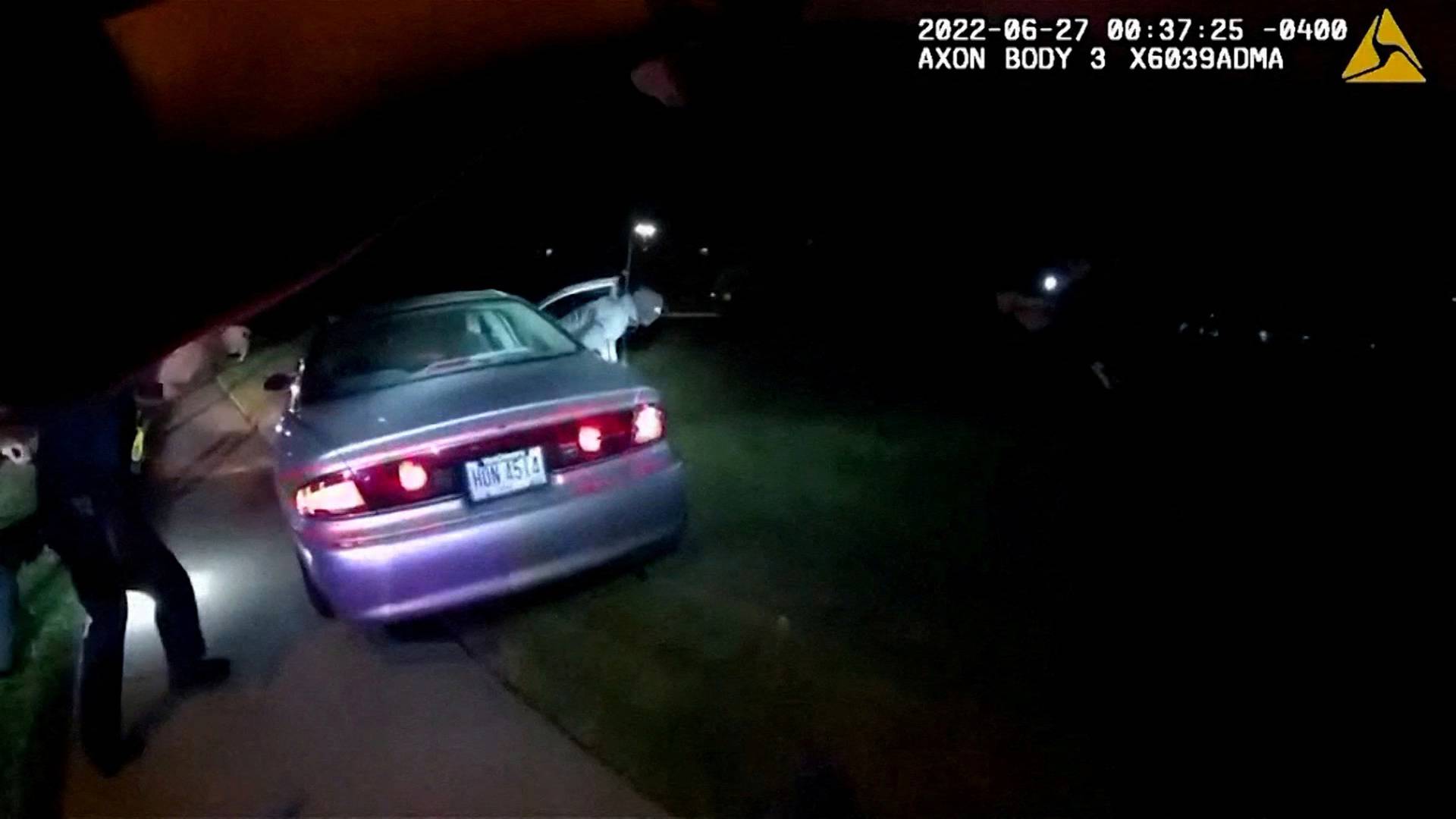 Body camera still from video of the police shooting of Jayland Walker in Akron