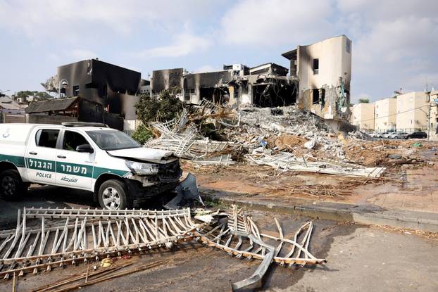 A view shows a police station following a mass infiltration by Hamas gunmen from the Gaza Strip, in Sderot
