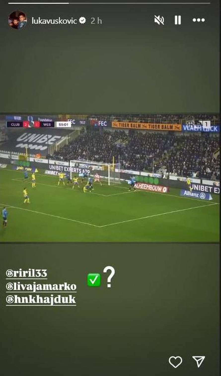 Luka Vušković nakon golčine označio Marka Livaju i Hajduk. Pogledajte kako su reagirali