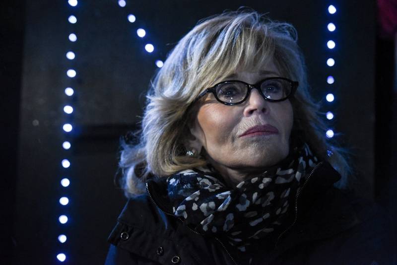 Actor Jane Fonda participates in a protest against President Donald Trump's executive order to allow the Keystone XL and Dakota Access pipelines in New York City