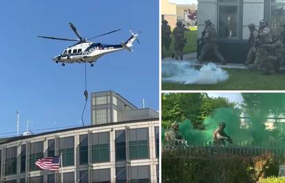 VIDEO Velika vježba ambasade SAD-a u Zagrebu: Helikopter, dimne bombe i hrvatska policija
