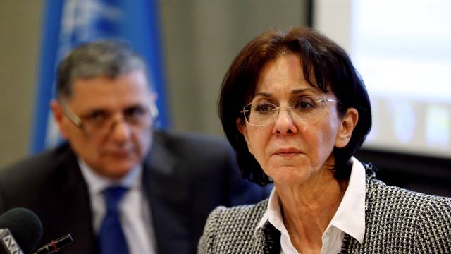 U.N. Under-Secretary General and ESCWA Executive Secretary Rima Khalaf attends a news conference in Beirut