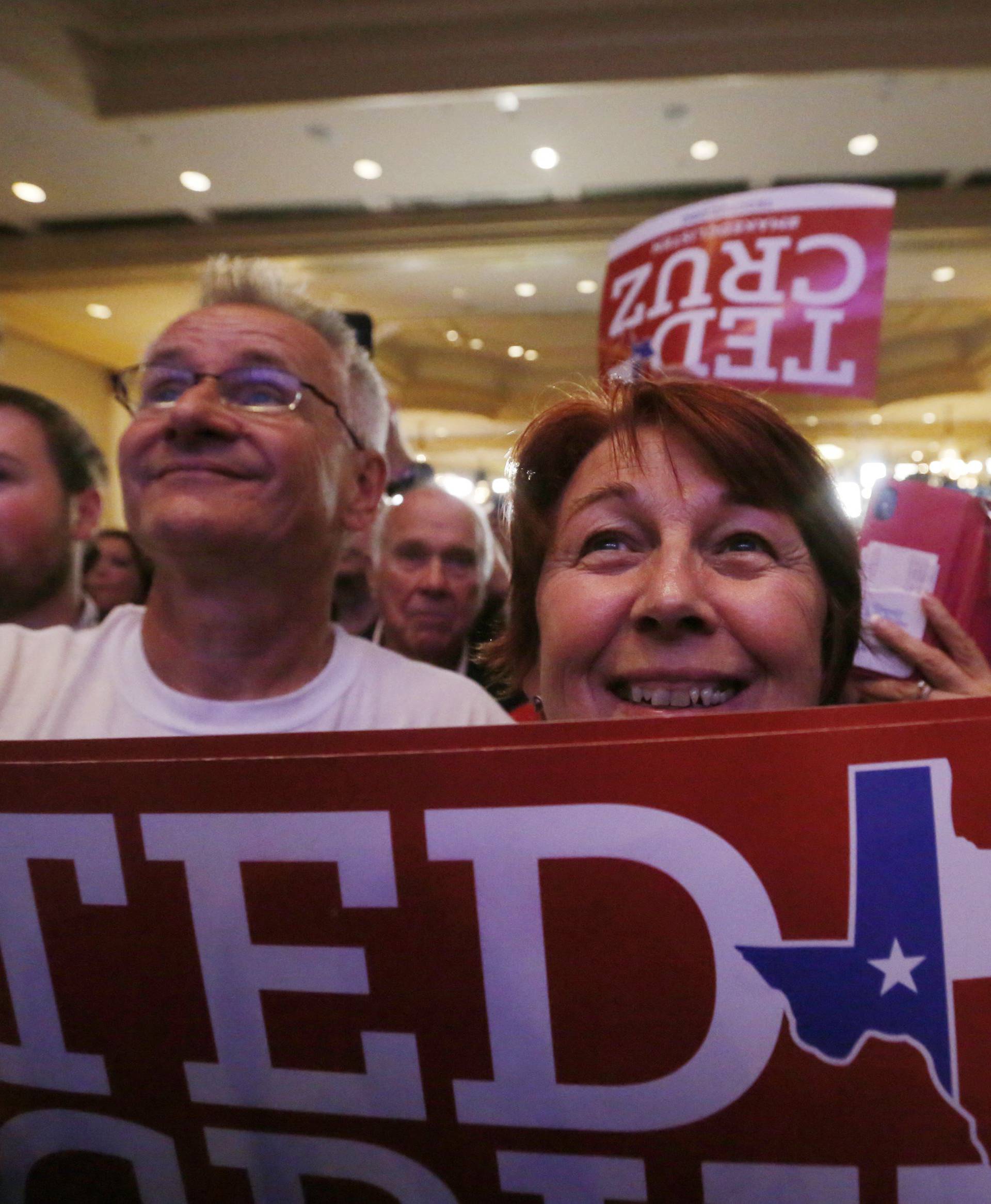 Supporters of Republican U.S. Senator Ted Cruz react at his midterm election night party in Houston