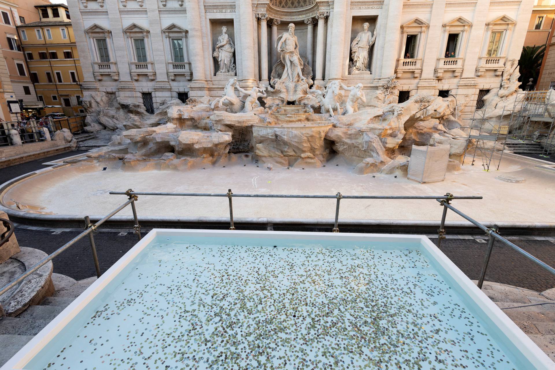 Rome unveils a pool to collect tourists' coins and wishes as Trevi fountain undergoes maintenance works in Rome