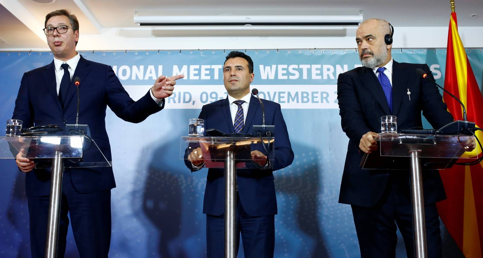 North Macedonia's PM Zoran Zaev, Albania's PM Edi Rama and Serbia's President Aleksandar Vucic attend a news conference during trilateral meeting in Ohrid