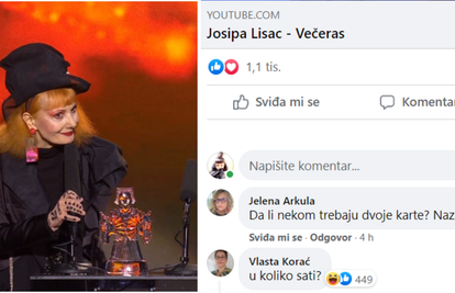 Komentar ispod objave Josipe Lisac postao hit na Facebooku: 'Uljepšali ste mi večer, hvala!'