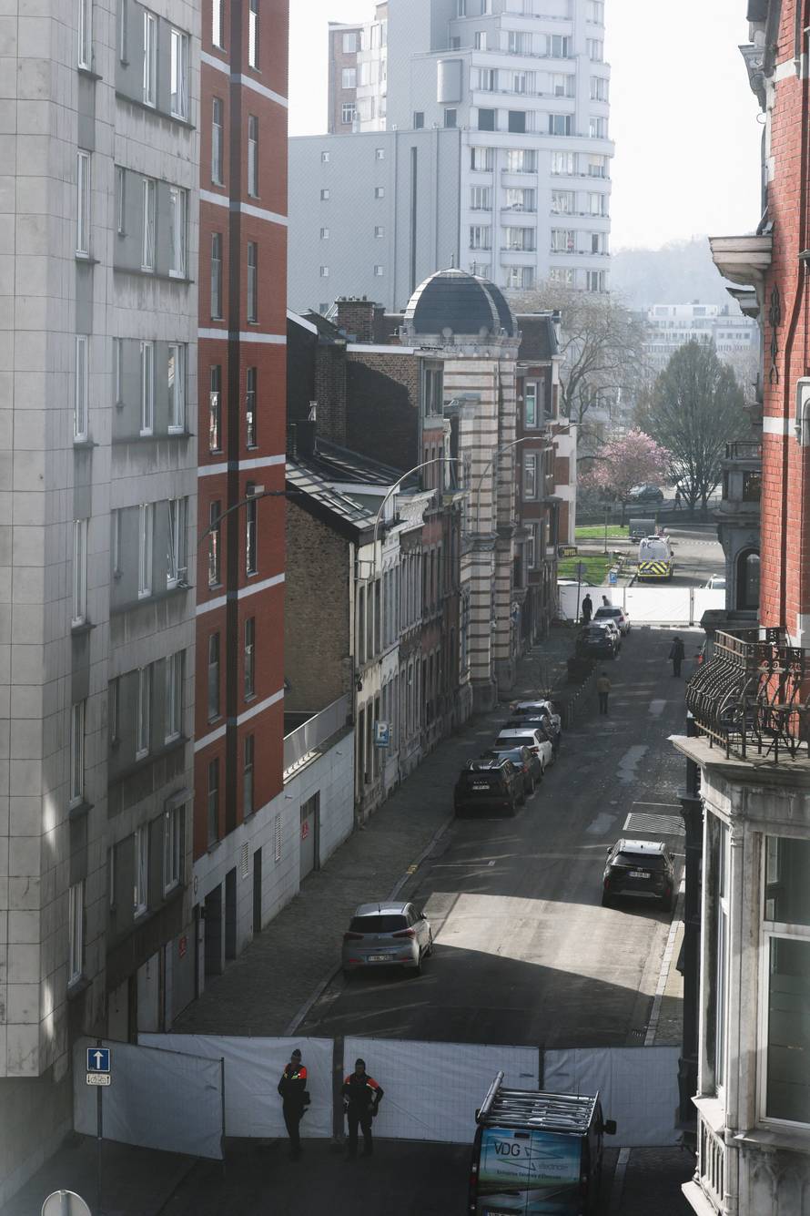 A view of the site of a synagogue damaged by an explosion in Liege