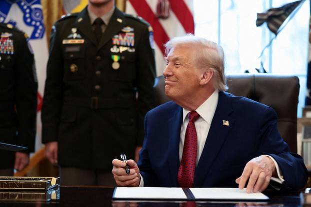 U.S. President Donald Trump participates in a Mexican Border Defense Medal presentation at the White House in Washington