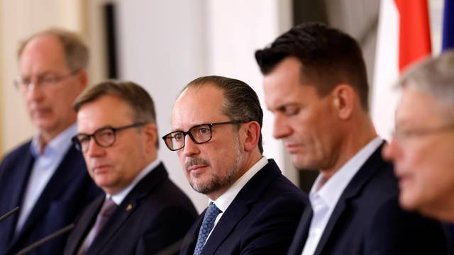 Austrian Chancellor Schallenberg and Health Minister Mueckstein attend news conference, in Vienna