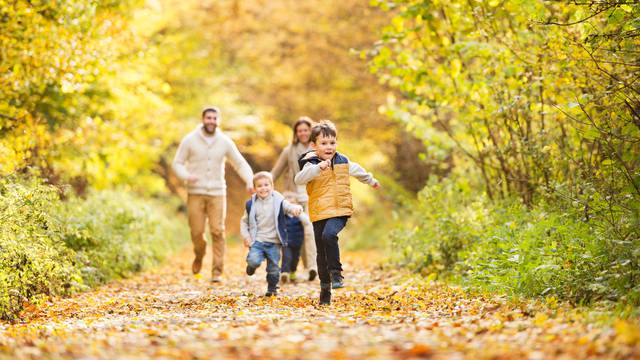Beautiful,Young,Family,On,A,Walk,In,Autumn,Forest.