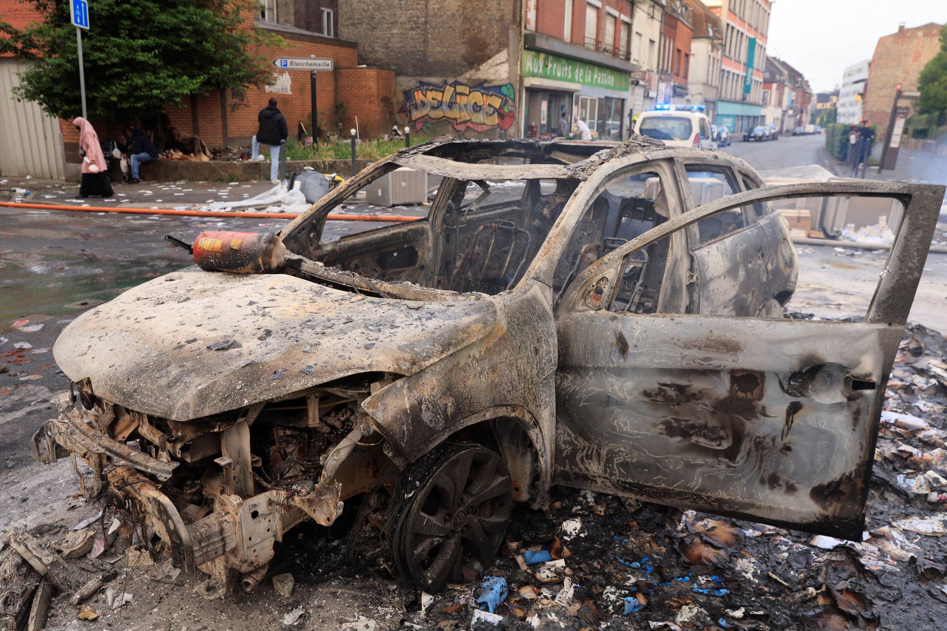 Aftermath after a third night of riots between protesters and police in France