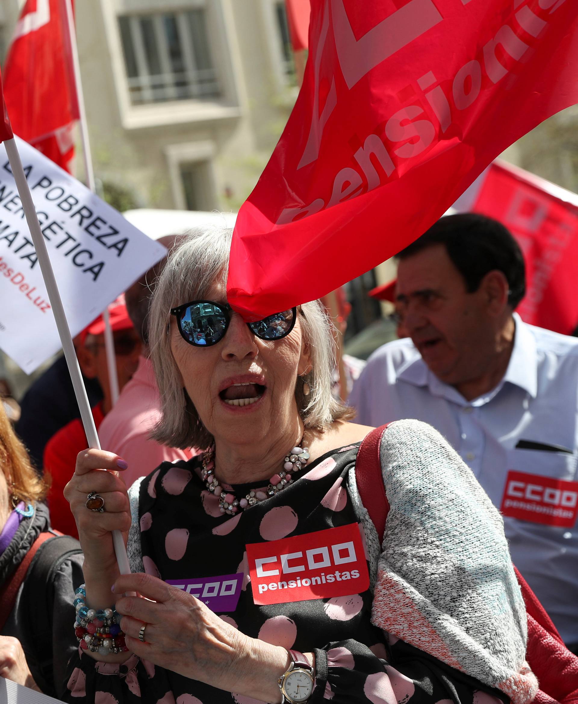 Pensioners protest outside parliament as the budget debate finishes inside, in Madrid