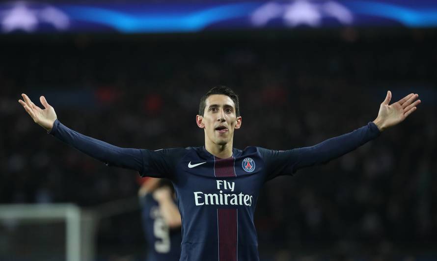 Paris Saint-Germain's Angel Di Maria celebrates scoring their first goal