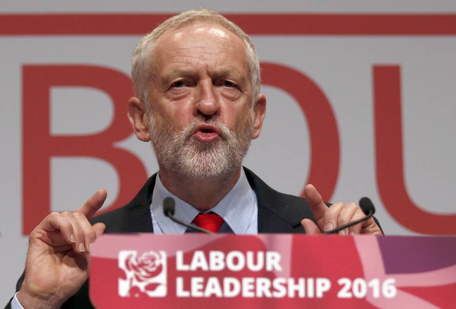 The leader of Britain's opposition Labour Party, Jeremy Corbyn, speaks after the announcement of his victory in the party's leadership election, in Liverpool