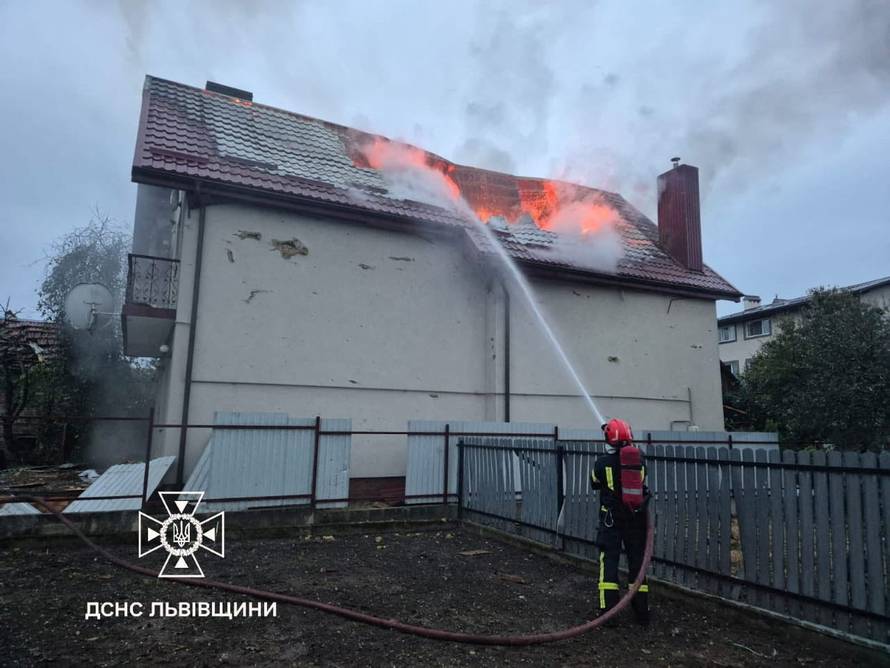 Aftermath of a Russian missile and drone attack in Lviv region