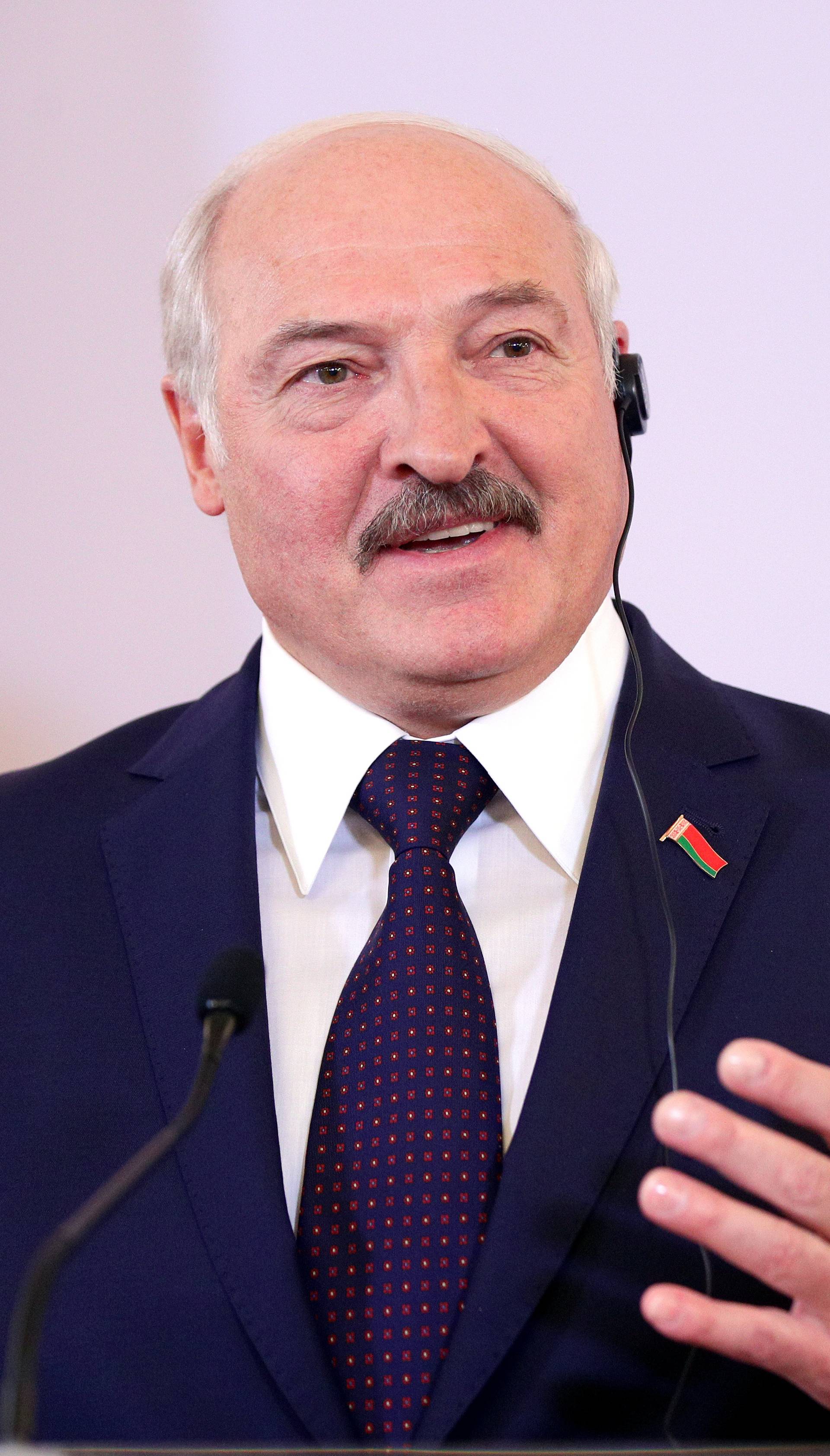 Belarusian President Alexander Lukashenko attends a news conference in Vienna