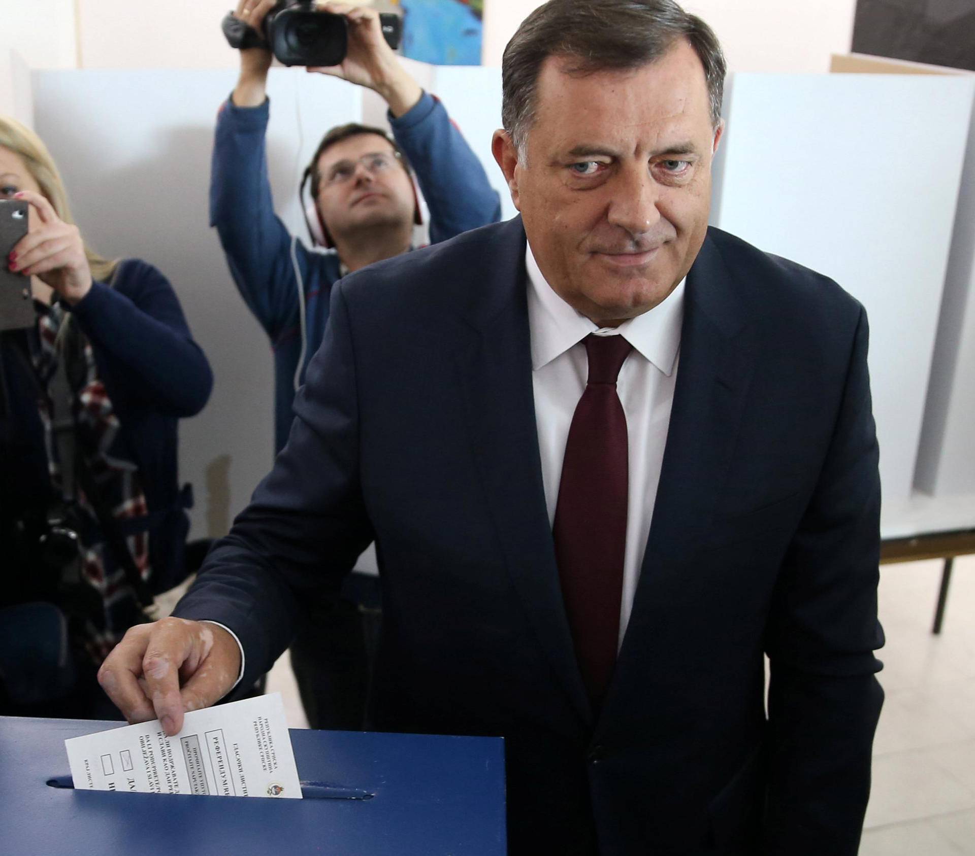 Milorad Dodik, President of Republika Srpska, votes for a referendum on their Statehood Day in Laktasi near Banja Luka
