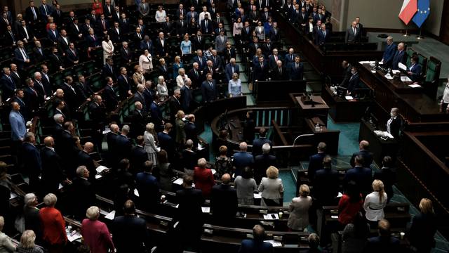 FILE PHOTO: Law and Justice (PiS) leader Jaroslaw Kaczynski and other parliamentarians attend the Polish Parliament session in Warsaw