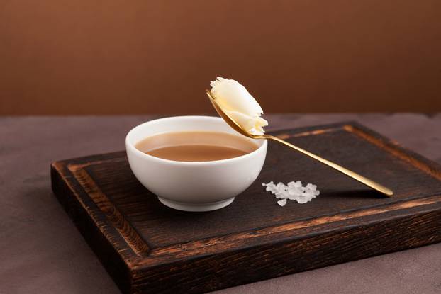 Traditional,Tibetan,Butter,Tea,Or,Churned,Tea,In,White,Bowl.