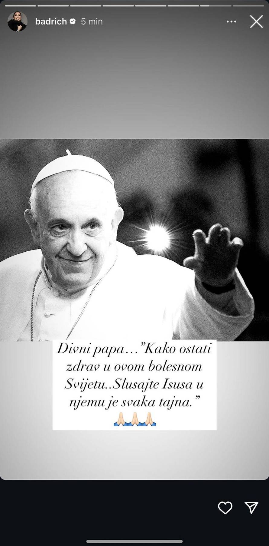 Domaće zvijezde opraštaju se od pape Franje: Nedostajat ćeš u ovom grubom svijetu danas