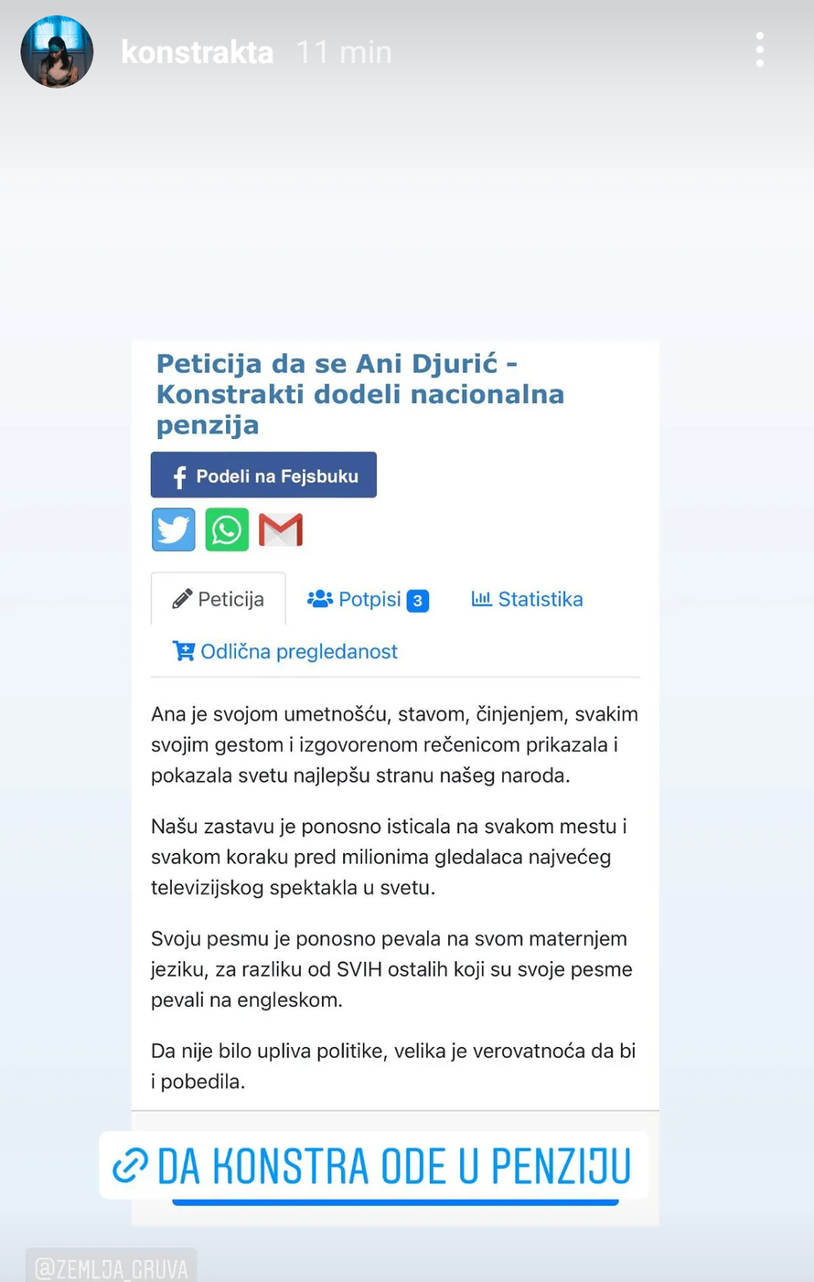 Konstrakta o peticiji za dodjelu mirovine: Tanka sam sa stažom