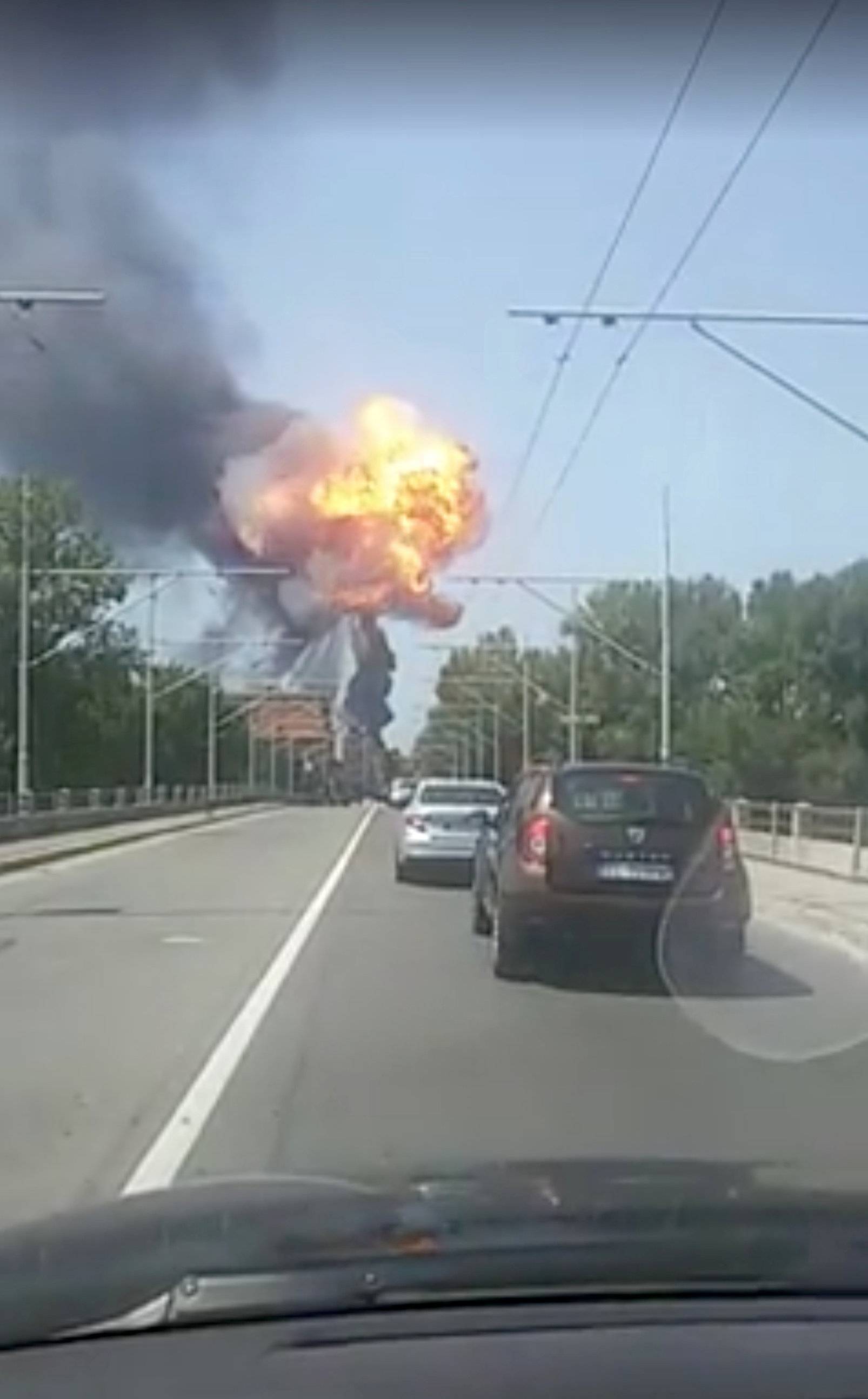 An explosion is seen at Borgo Panigale, on the outskirts of Bologna