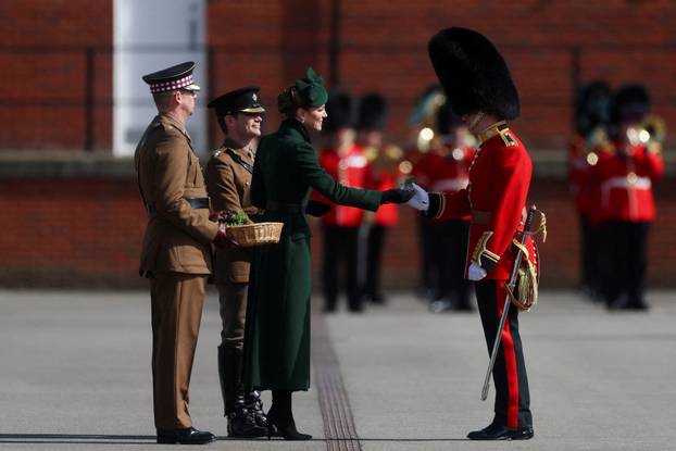 Britain's Princess Catherine attends the Irish Guards' St. Patrick's Day Parade at Mons Barracks, in Aldershot