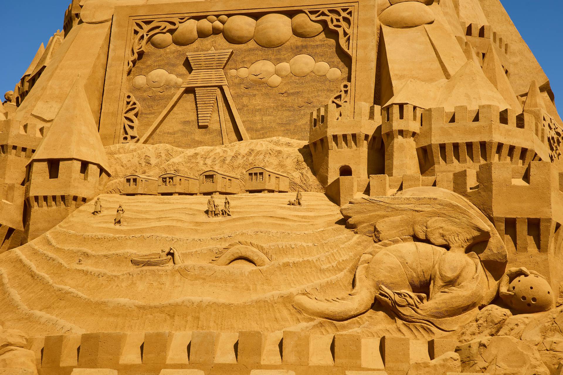 The world's tallest sand sculpture is seen in Blokhus