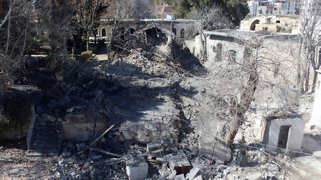 A view shows damage at the Citadel of Damascus