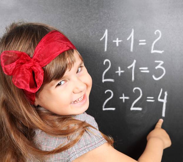 Girl Near Blackboard Learning Mathematics