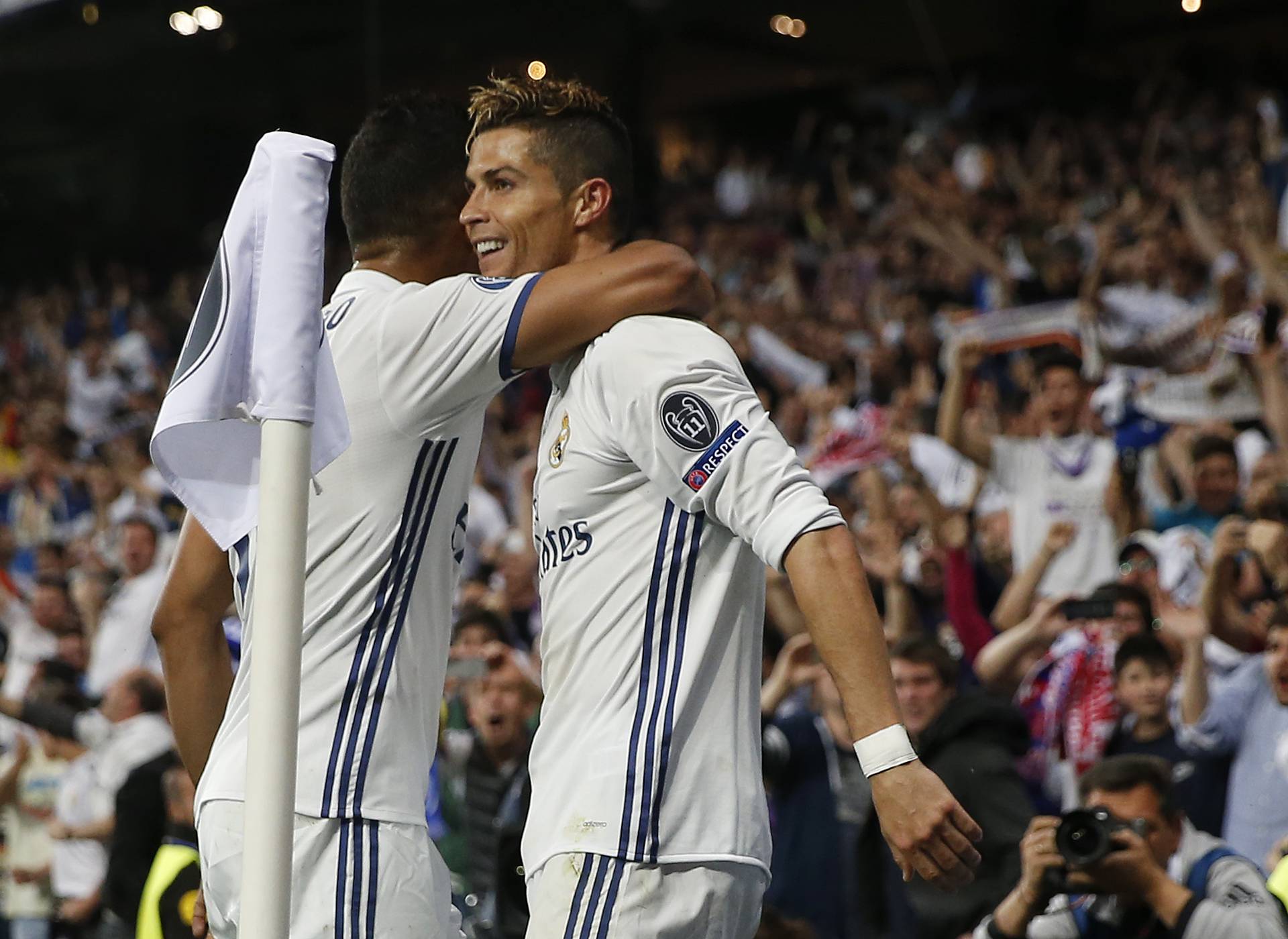 Real Madrid's Cristiano Ronaldo celebrates scoring their third goal