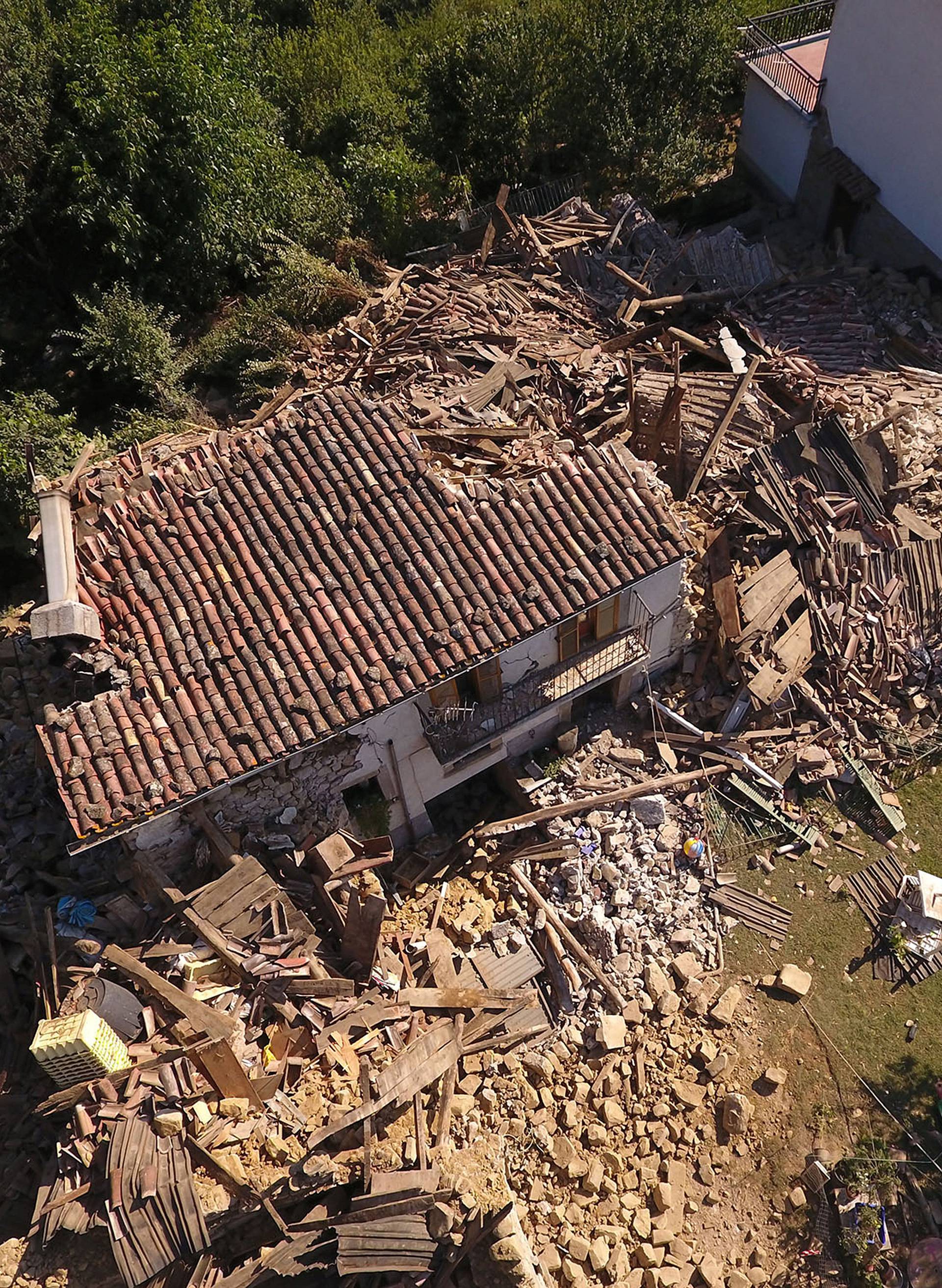 A drone photo shows the damages following an earthquake in Casale