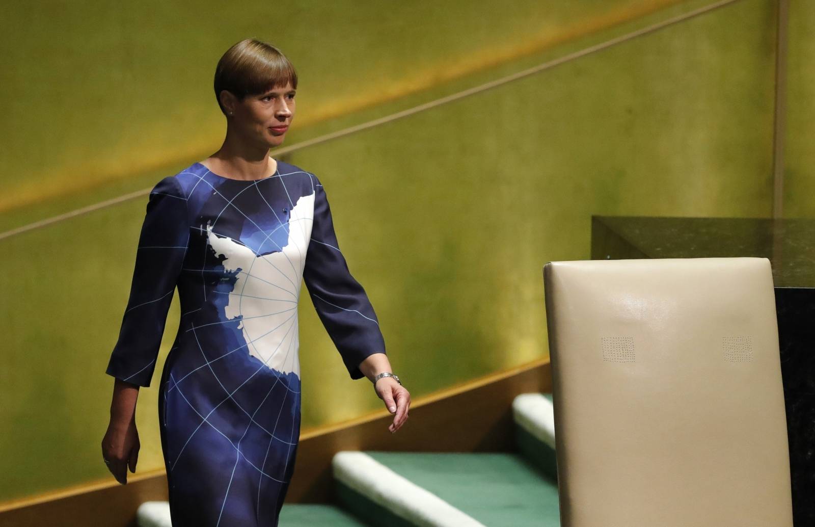 Estonia's President Kersti Kaljulaid arrives to address the 74th session of the United Nations General Assembly at U.N. headquarters in New York City, New York, U.S.