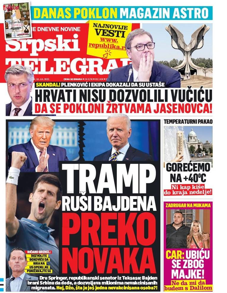 Pogledajte srpske naslovnice nakon što je Hrvatska odbila da Vučić privatno dođe u Jasenovac