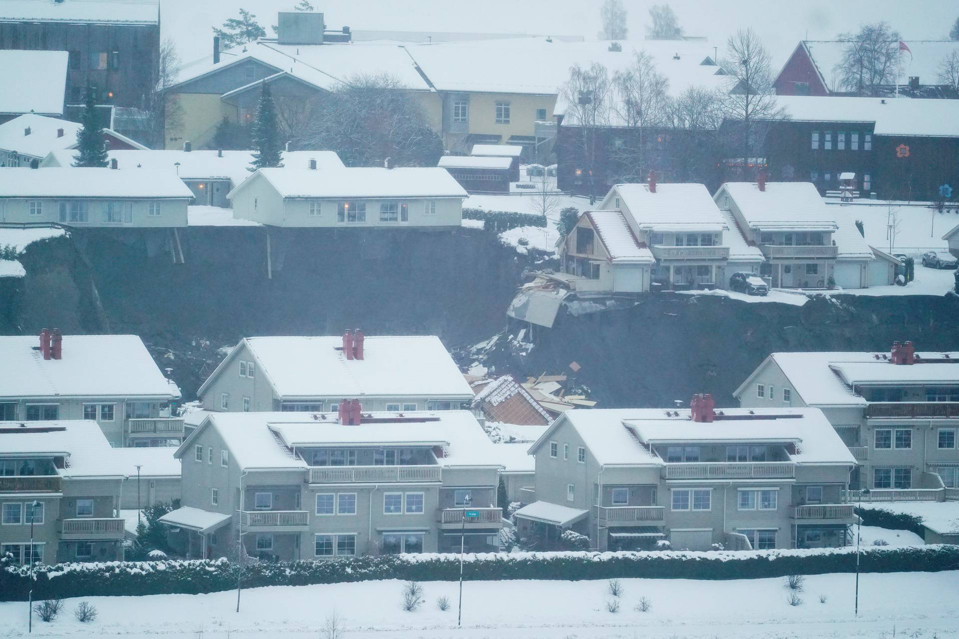General view after a landslide hit a residential area in Ask village, Norway
