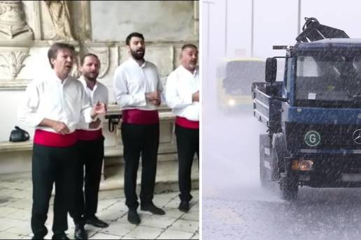 VIDEO Klapa u Trogiru zapjevala po najvećoj kiši, ljudi se sklonili