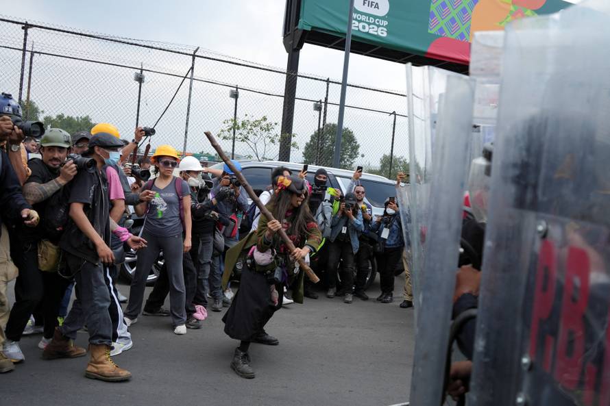 Protest march ahead of the opening match of the 2026 FIFA World Cup, in Mexico City