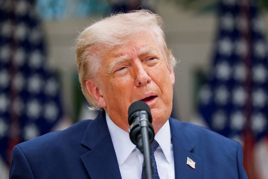 U.S. President Donald Trump participates in a Rose Garden Club Lunch at the White House in Washington