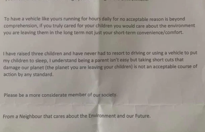 Susjed joj poslao ljuto pismo jer bebu uspavljuje u autu: 'Požalit će što je započeo rat sa mnom'