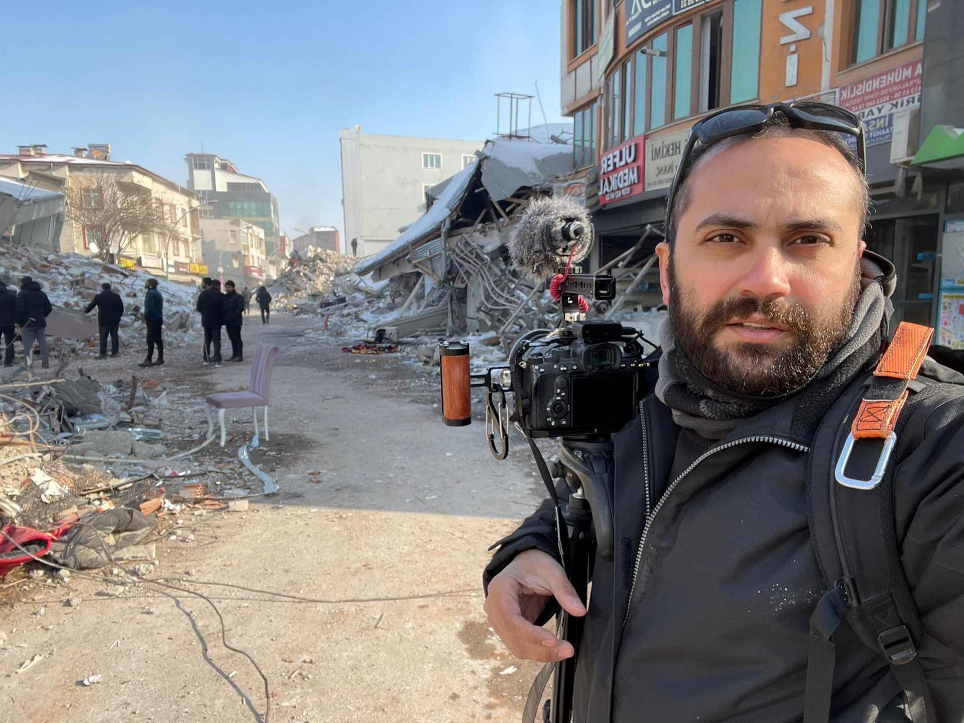 Reuters' journalist Issam Abdallah takes a selfie picture while working in Maras, Turkey,