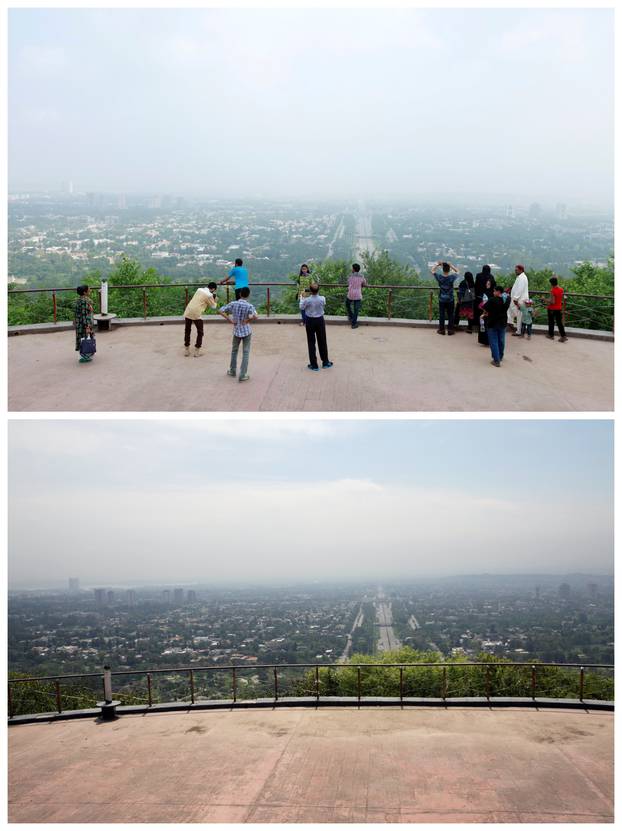 A combination picture shows a city view from the Daman-e-Koh, a viewing point, in Islamabad.