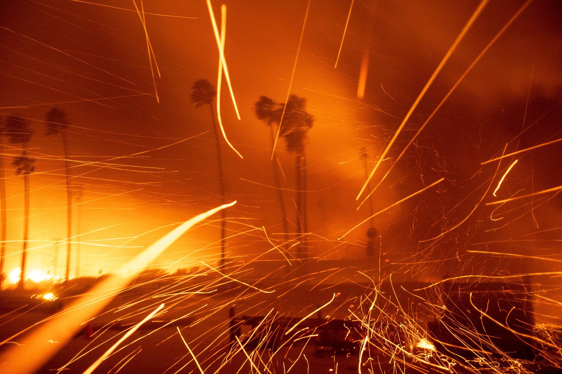 Palisades Fire burns during a windstorm on the west side of Los Angeles