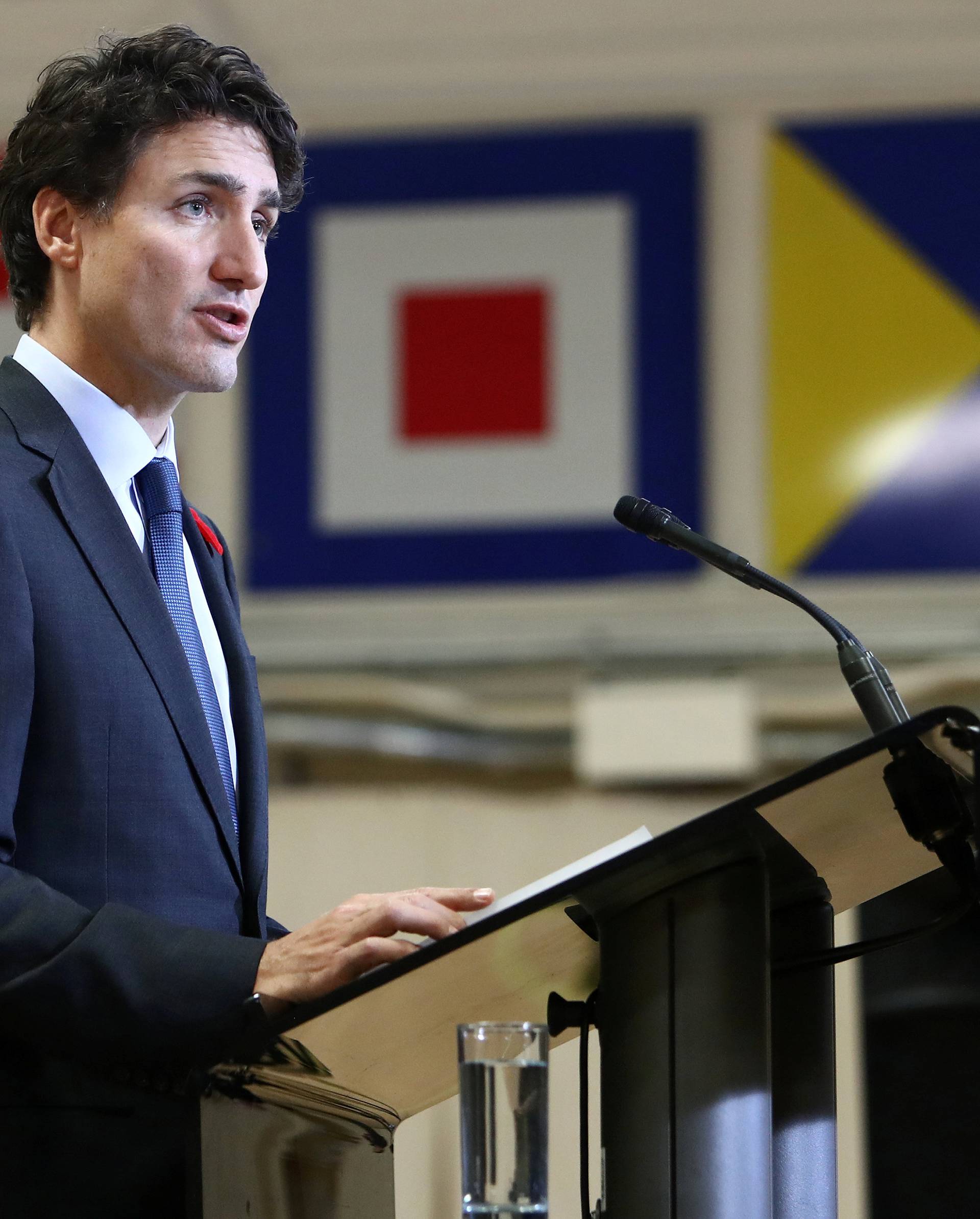 Canada's Prime Minister Justin Trudeau announces a $1.5 billion national Oceans Protection Plan while speaking at HMCS Discovery in Vancouver