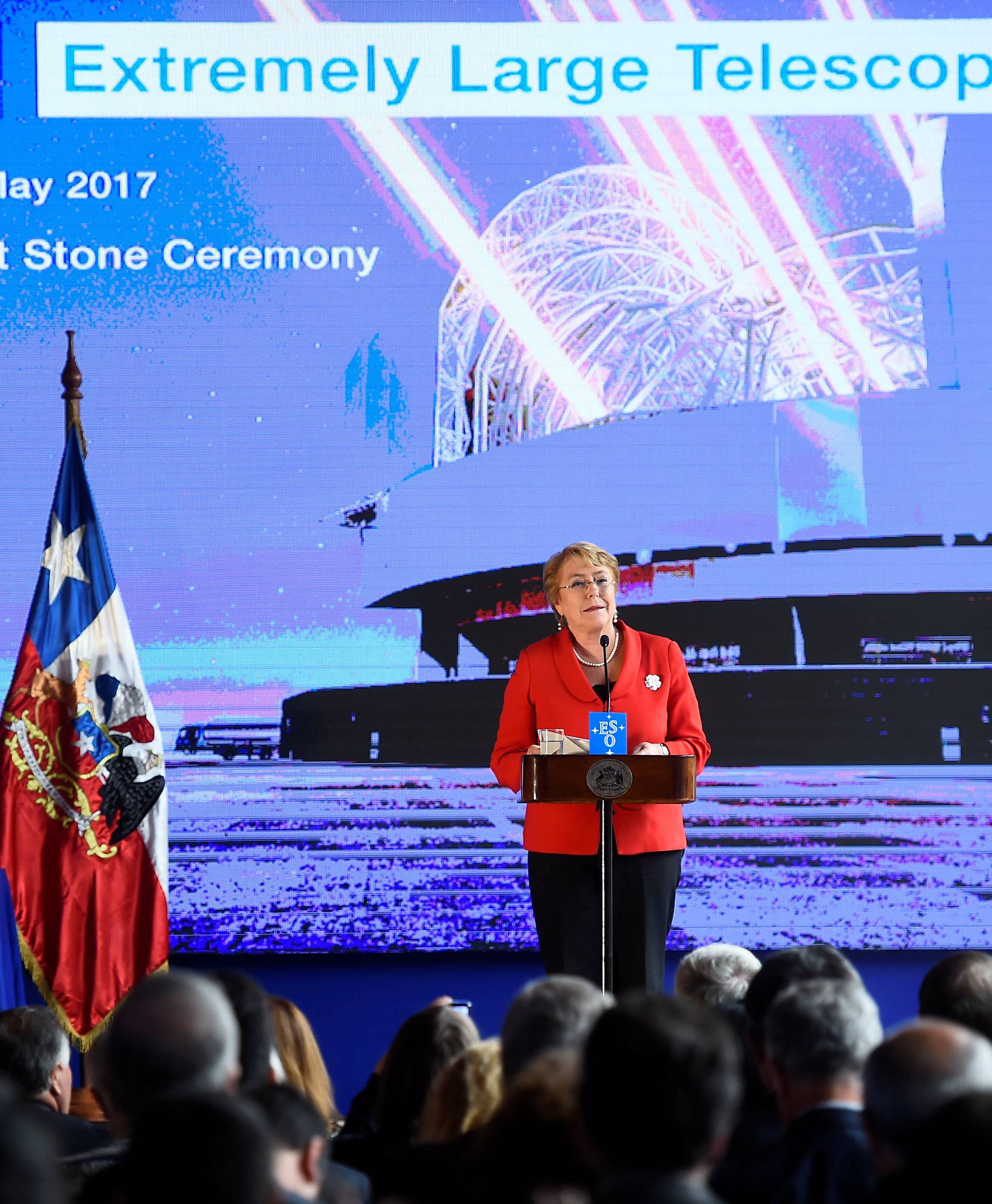 Chile's President Bachelet speaks during a ceremony to inaugurate the construction of the world's largest telescope in the desert of Atacama