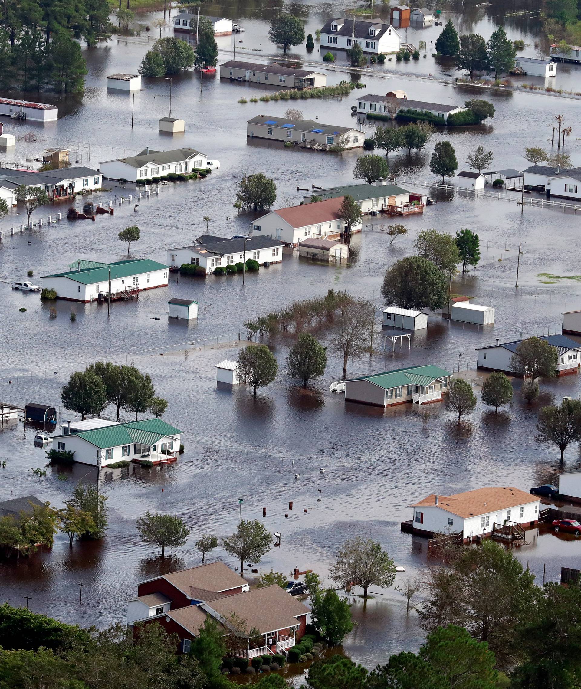 Houses sit in floodwater caused by Hurricane Florence, in this aerial picture, in Lumberton
