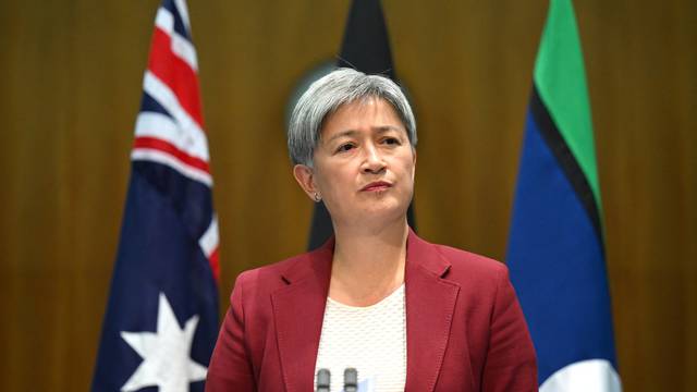 Australian Foreign Minister Penny Wong speaks to the media after holding a bilateral meeting with Chinese Foreign Minister Wang Yi at Parliament House, in Canberra