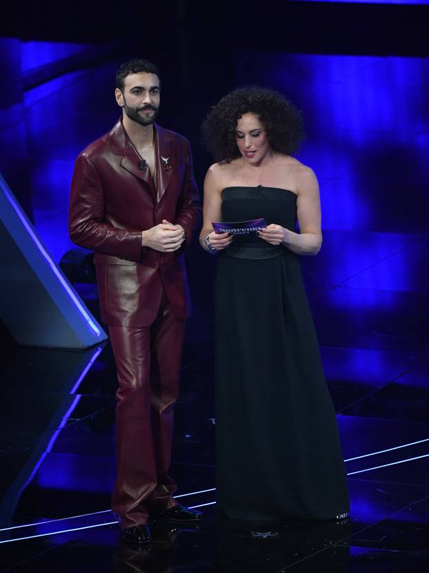Sanremo, 74th Italian Song Festival, First Evening. Marco Mengoni and the guests on stage