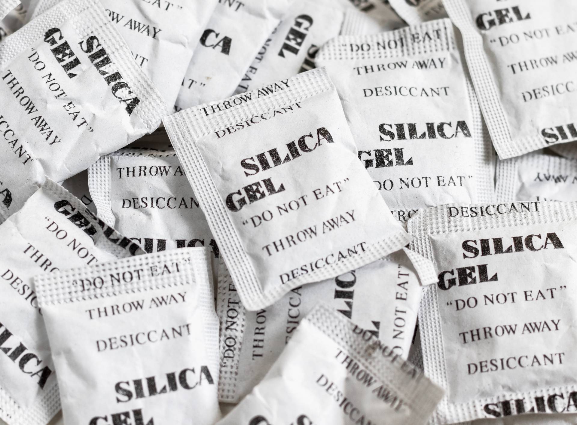 Stack of silica gel packets